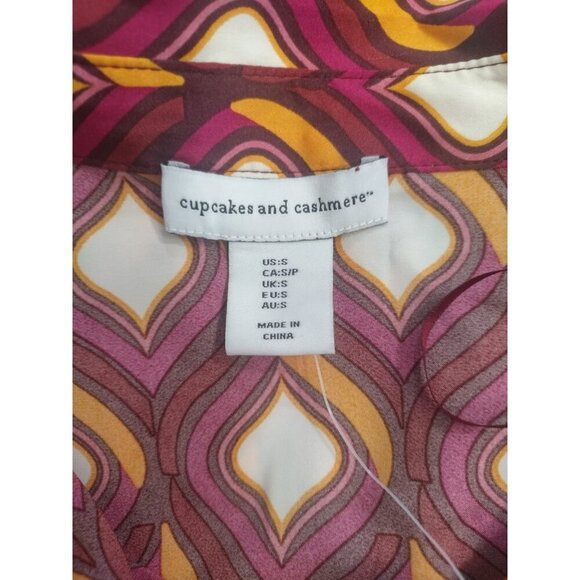 Retro Geometric Print Long Sleeve Cupcake and Paisley Wrap Blouse, NWT - Picture 3 of 8